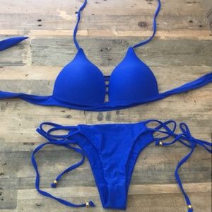 String bikini with padded lattice front top